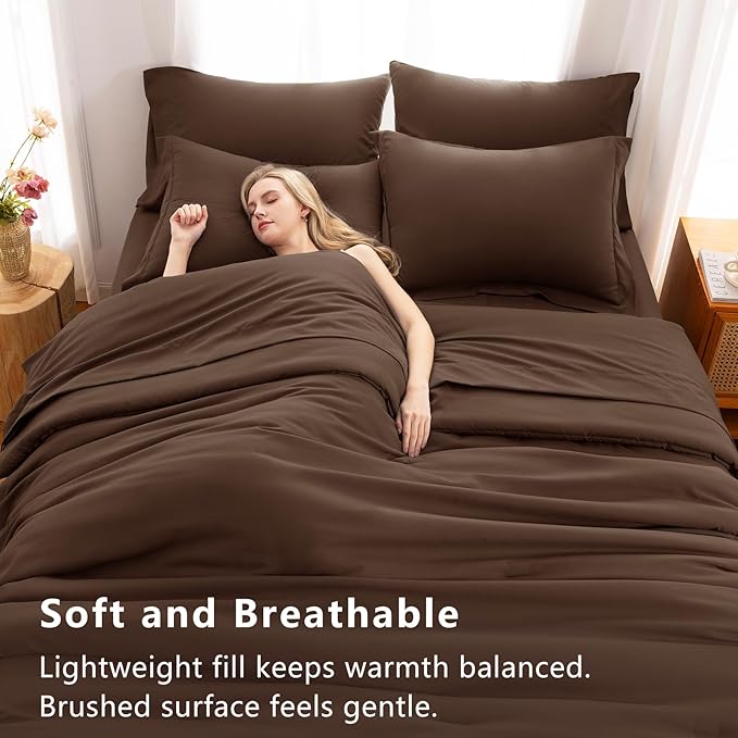 CozyLux Twin XL Comforter Set Brown, 5 Pieces Bed in a Bag Twin Extra Long - Image 5