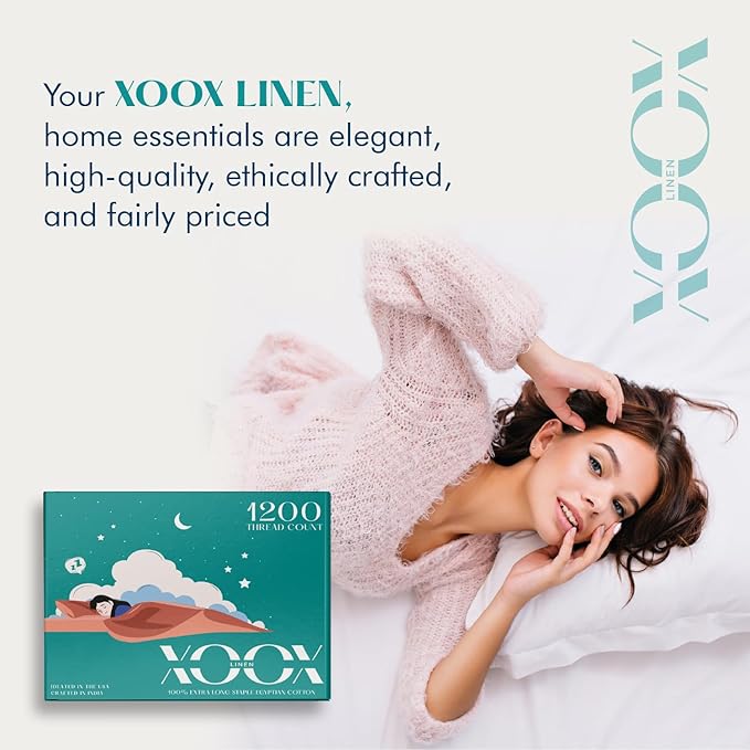 XOOX Linen 100% Egyptian Cotton Sheets Queen Size - Image 6