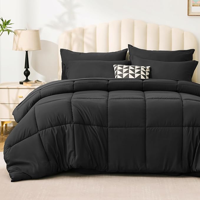 Love's cabin Twin XL Comforter Set Ash Black, 5 Pieces Twin XL Bed in a Bag by Lovescabin