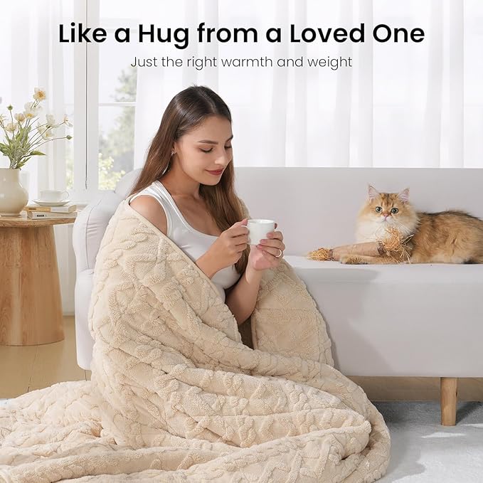 Drewin Weighted Blanket for Adults Queen Size 15 lbs, Soft Fuzzy Jacquard - Image 4