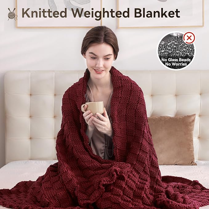 Knitted Weighted Blanket for Adult, No Beads Heavy Blanket 48” x 72'' 15lbs - Image 5