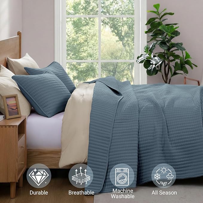 WRENSONGE Queen Quilt-3 Pieces Lightweight Bedspreads Oxford Blue Queen Size - Image 4