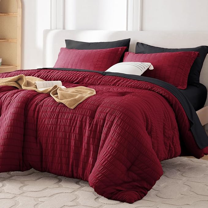MUXHOMO 7 Pieces California King Comforter Set, Seersucker Bed in a Bag Cal by MUXHOMO