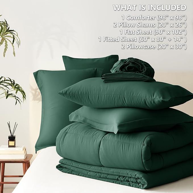 CozyLux Oversized Queen Comforter Sets Emerald Green, 7 Pieces Bed in a Bag - Image 7