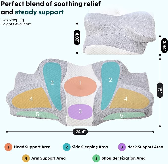 DUMOS Cervical Neck Pillow for Sleeping, Cooling Ergonomic Memory Foam Pillow - Image 8