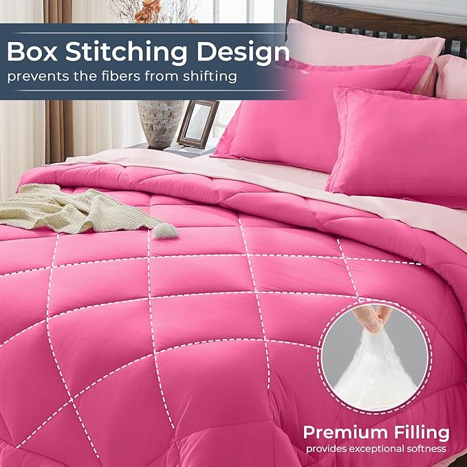 HEVUMYI Hot Pink & Baby Pink King Comforter Set - Image 4