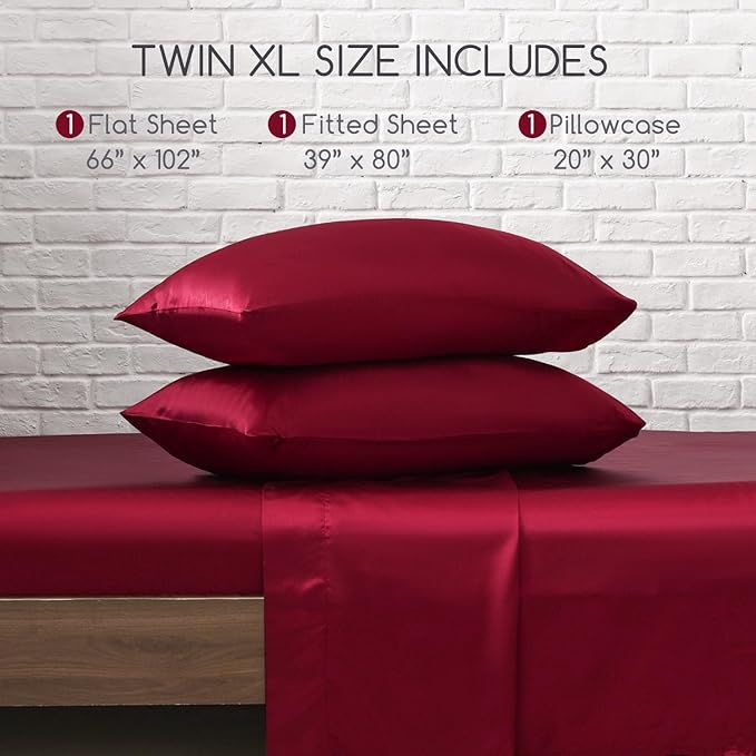 MR&HM Satin Bed Sheets, Twin XL Size Sheets Set - Image 7