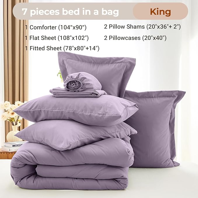 MUXHOMO 7 Pieces King Comforter Set, Soft Bed in a Bag King Size, All Season - Image 4