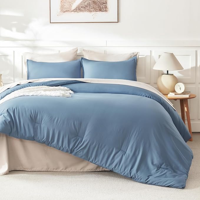 Litanika Comforters Queen Size Set Grayish Blue, 3 Pieces Lightweight Solid - Image 6