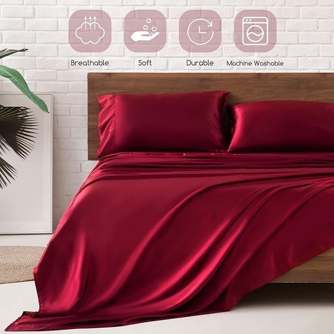 MR&HM Satin Bed Sheets, Full Size Sheets Set - Image 5