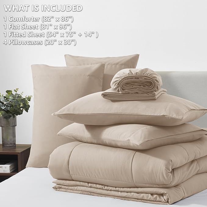 CozyLux Full Size Comforter Set Wheat, 7 Pieces Bed in a Bag, Wheat Comforter - Image 6