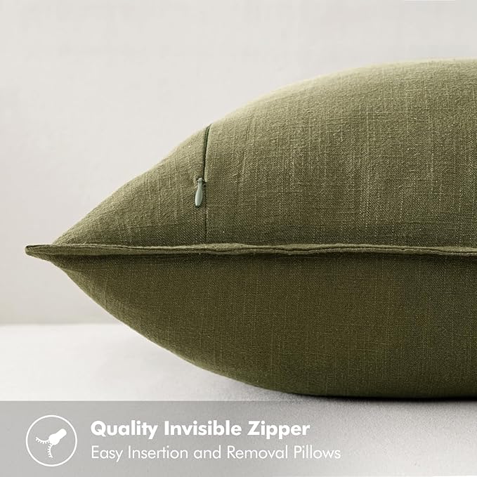 MIULEE Decorative Linen Pillow Covers 20x20 Inch Green ​Boho Farmhouse​ - Image 3