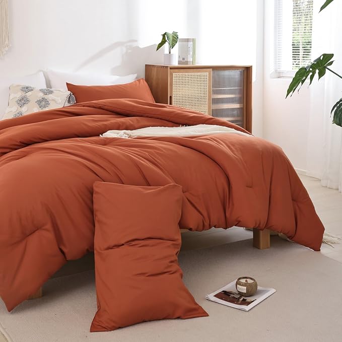 ROSGONIA King Size Comforter Set Burnt Orange - Image 6