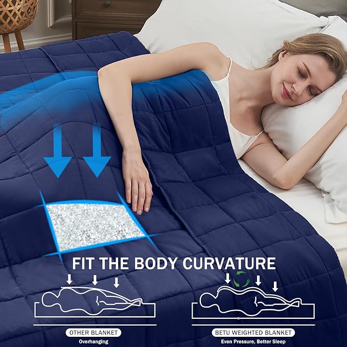 Navy Blue Weighted Blanket for Adults 15lbs, Twin Full Size Cooling Heavy Throw - Image 2
