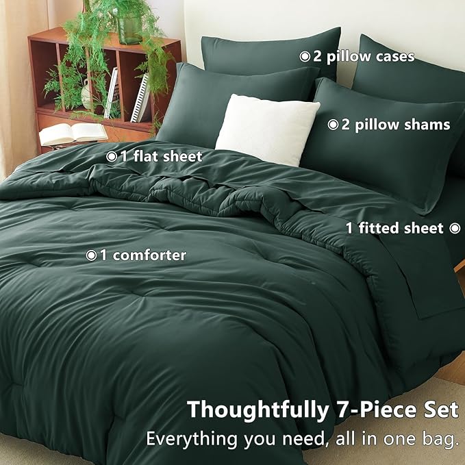 CozyLux Queen Comforter Set Forest Green, 7 Pieces Bed in a Bag Queen Comforter - Image 7