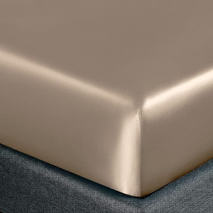 Homiest Taupe Satin Fitted Sheet King Size, Deep Pocket, Luxury & Ultra Soft - Image 3