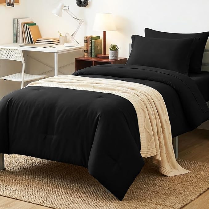 CozyLux Twin XL Comforter Set Black, 5 Pieces Bed in a Bag Twin Extra Long by CozyLux