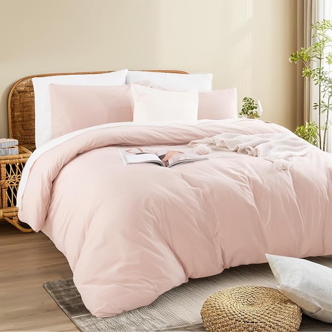 NEXHOME PRO Duvet Cover Set 100% Washed Cotton Full Size Linen Feel Textured - Image 4