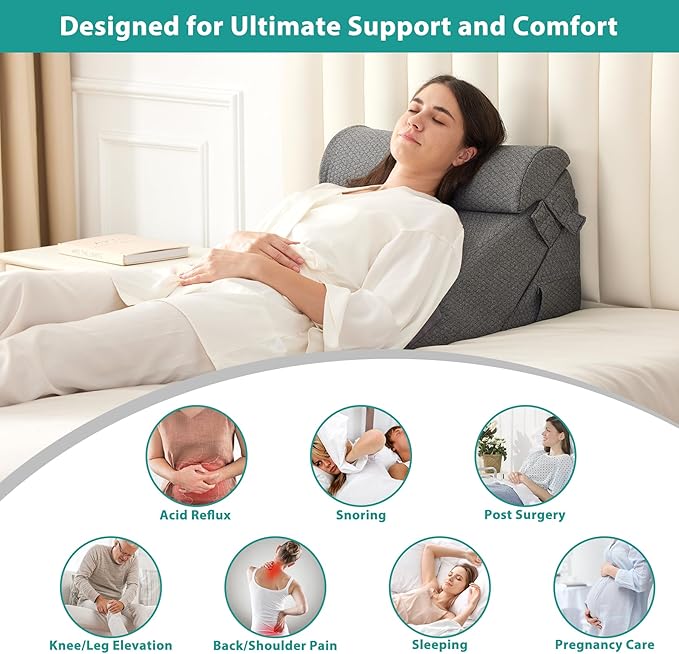 Bedluxe 3Pcs Orthopedic Bed Wedge Pillow Set, Foam Wedge Pillow Post Surgery - Image 6