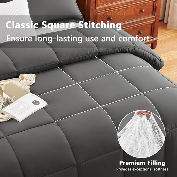 CozyLux Twin/Twin XL Comforter Set Dark Grey - Image 2