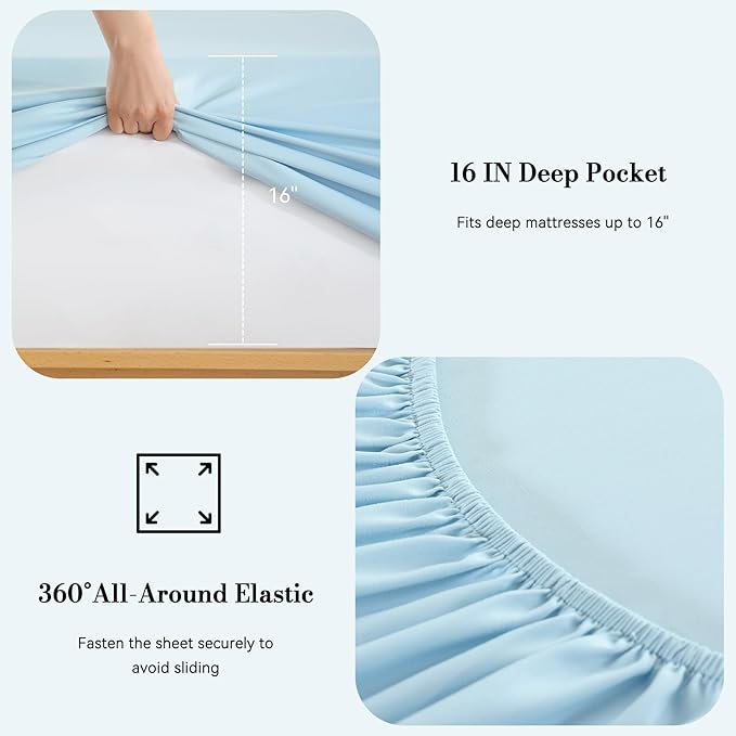 Full Sheet Set 4 Piece, Wrinkle Free, Oeko-Tex Certified Bedsheets，Sky Blue - Image 3