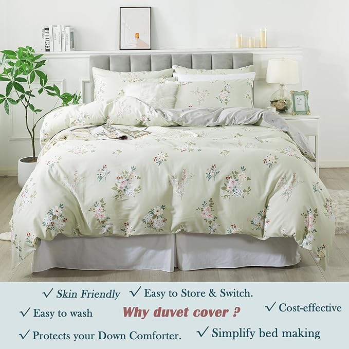 FADFAY Full Duvet Cover Set Floral Comforter Cover 100% Cotton Girls Vintage - Image 8