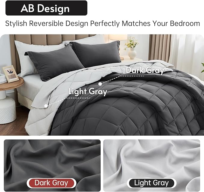 MUXHOMO 7 Pieces Queen Comforter Set, Reversible Bed in a Bag Queen Size - Image 3