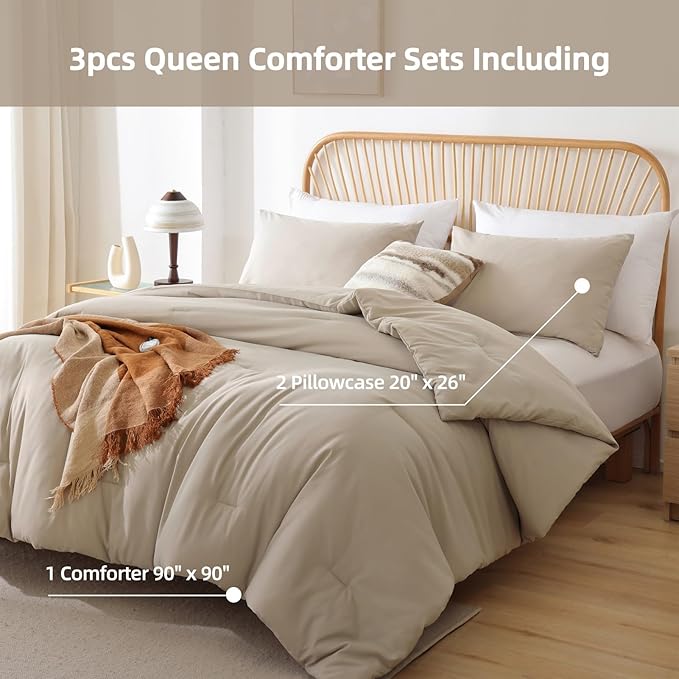 ROSGONIA Oversized Queen Comforter Light Khaki - Image 5