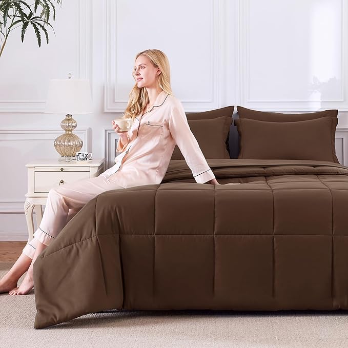 CozyLux Queen Comforter Set Brown - Image 8