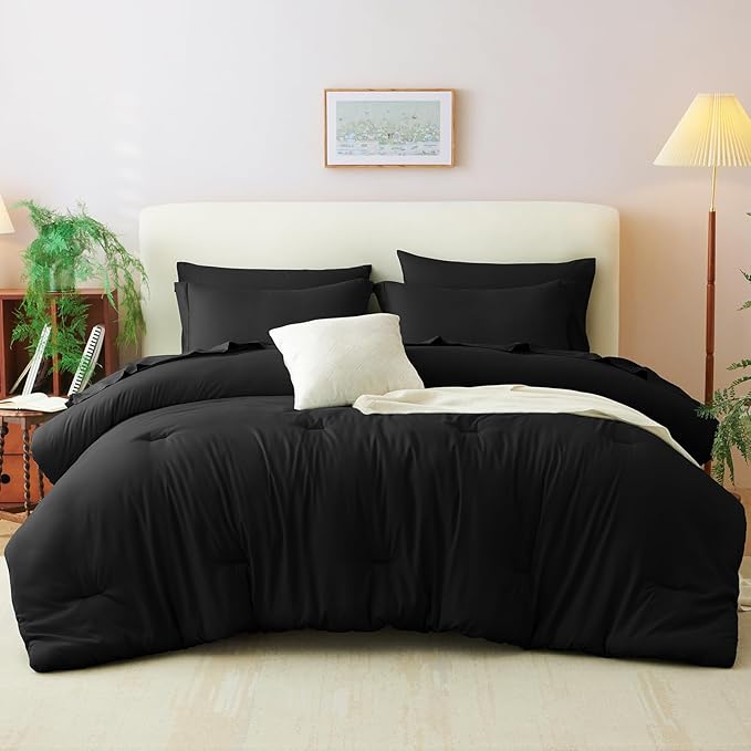CozyLux California King Comforter Set Black, 7 Pieces Cal King Bed in a Bag Bed - Image 8