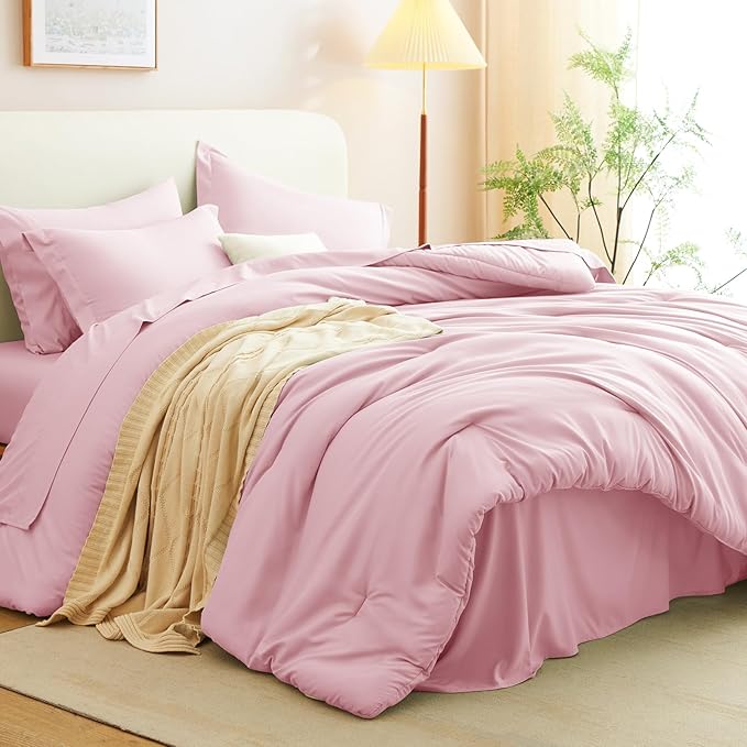CozyLux Queen Comforter Set Pink, 7 Pieces Bed in a Bag Queen Comforter Set - Image 4