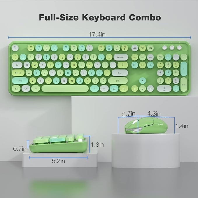Wireless Keyboard and Mouse Combo, MOWUX Colorful Computer Full Size 2.4G Plug and Play Wireless Typewriter Keyboard and Mouse Set for Windows, Computer, Desktop, PC, Notebook (Green Colorful)-DeskoryOffice