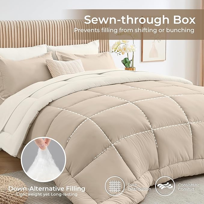 Sasttie Queen Comforter Set, 7 Pieces Reversible Bed in a Bag Queen, Complete - Image 3
