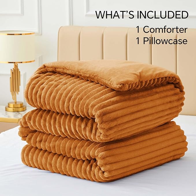 BEDELITE Fleece Twin Comforter Set -Super Soft & Warm Fluffy Rust Orange Bedding - Image 7