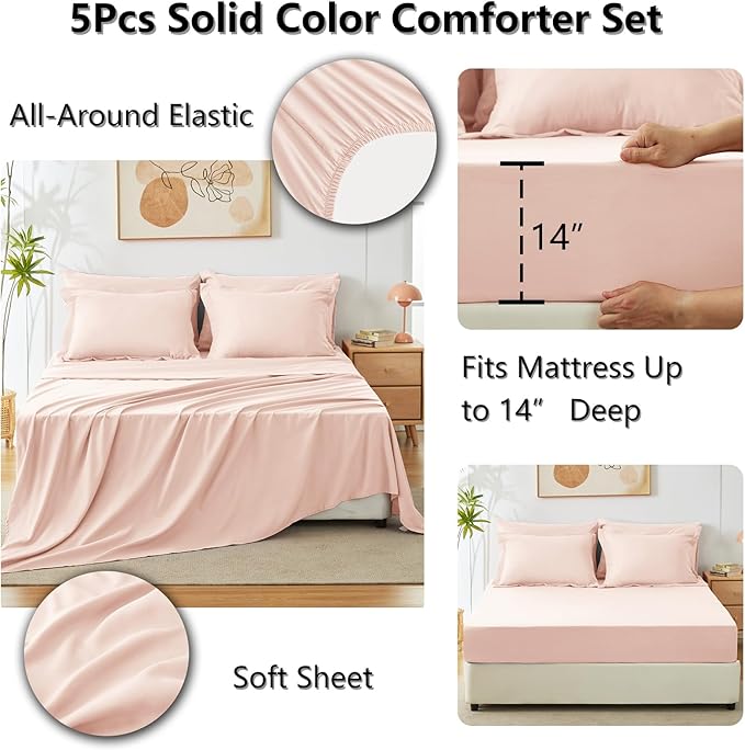 CozyLux Twin XL Comforter Set Blush Pink, 5 Pieces Bed in a Bag Twin Extra Long - Image 7