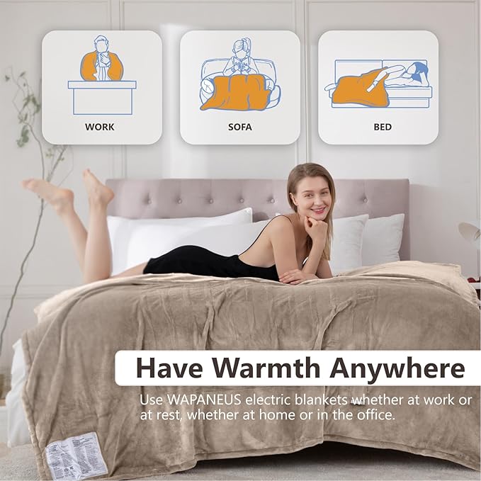 Wapaneus Heated Blanket Electric Blanket 72" x 84" Full Size - Image 3