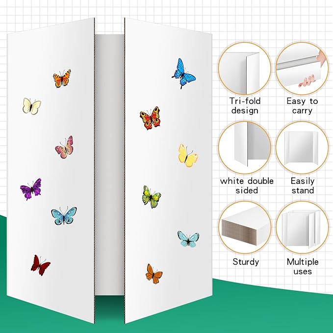 10 Pack Trifold Poster Board 48" X 36", IKAYAS Double Sided White Tri-fold Poster Boards, Science Fair Display Boards Posterboard Foamboard for Mounting, Art, Display, Projects Classroom Supplies-DeskoryOffice