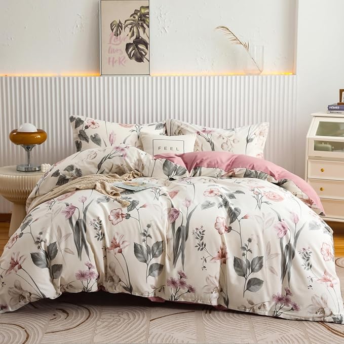 OAITE Duvet Cover Set Queen Size Floral Pattern 600 Thread Count Ultra Soft by OAITE