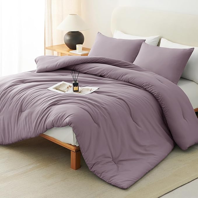 CozyLux Queen Comforter Set Dusty Purple, 3 Pieces Solid Comforters Queen Size by CozyLux