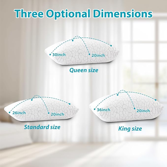 Cooling Pillows for Sleeping 2 Pack, King Size Adjustable Shredded Memory Foam - Image 7