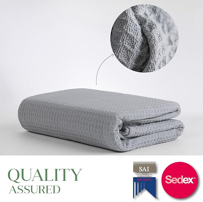 Salt Earth 100% Cotton Throw Blanket, Twin, 68"x92" Waffle Throws for Home, Bedrooms, Outdoor and Cozy Couch, Modern Bed Room Decor Blankets, Lightweight, All Season Western Blanket (Scottish Grey)