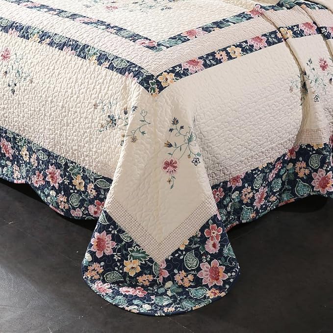 Quilt Set Floral Leaves 3D Embroidery Pattern 2 PCS Cotton Reversible Quilted - Image 3