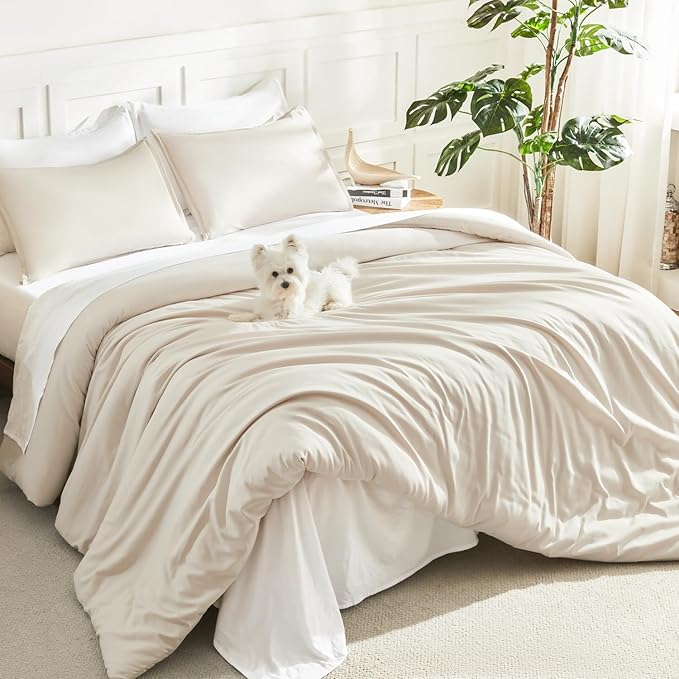 Litanika Oversized King Comforter 120x120, 3 Pieces Beige Lightweight Solid by Litanika