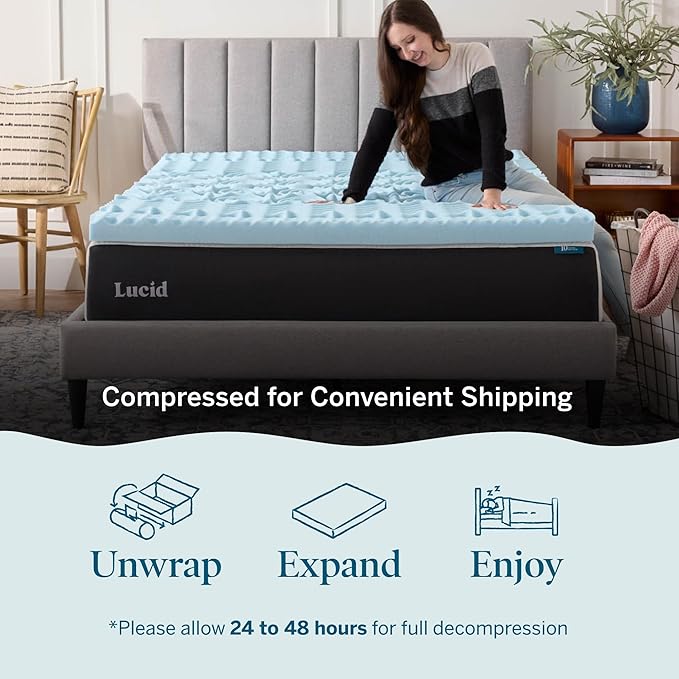 LUCID 3 Inch Gel Memory Foam Mattress Topper, Twin size – 5 Zones – Cooling Gel - Image 5