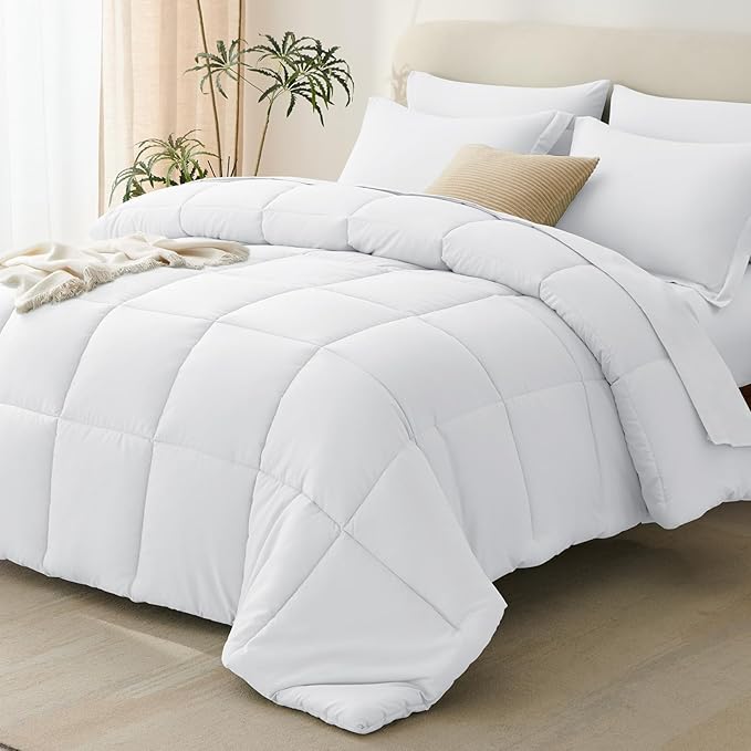 CozyLux Oversized King Comforter Sets White, 7 Pieces Bed in a Bag, 120x98 Box by CozyLux