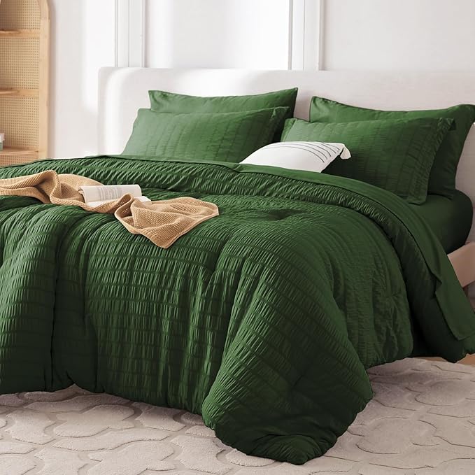 MUXHOMO 7 Pieces Full Comforter Set, Seersucker Bed in a Bag Full Size by MUXHOMO