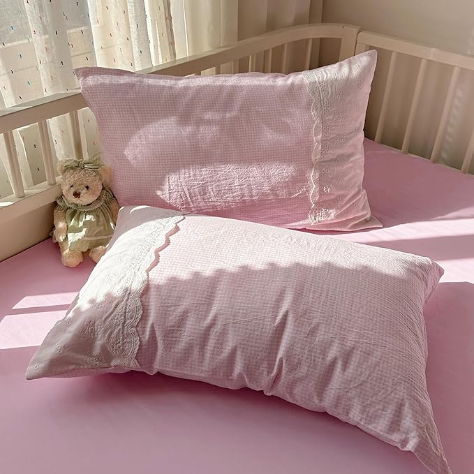 mixinni Pink Gingham Duvet Cover Twin Size - Image 7