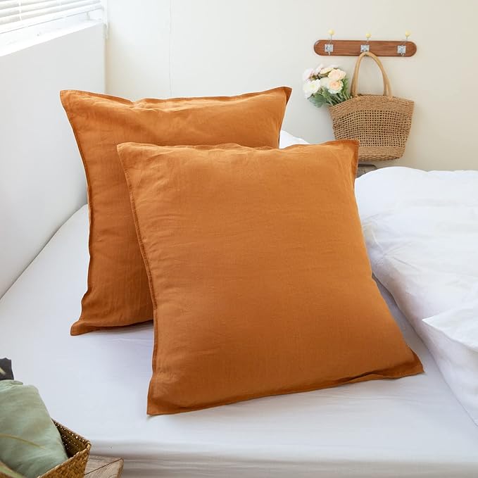 Simple&Opulence 100% Washed Linen Euro Shams 26'' x 26'' Pack of 2, Basic Style by SimpleOpulence