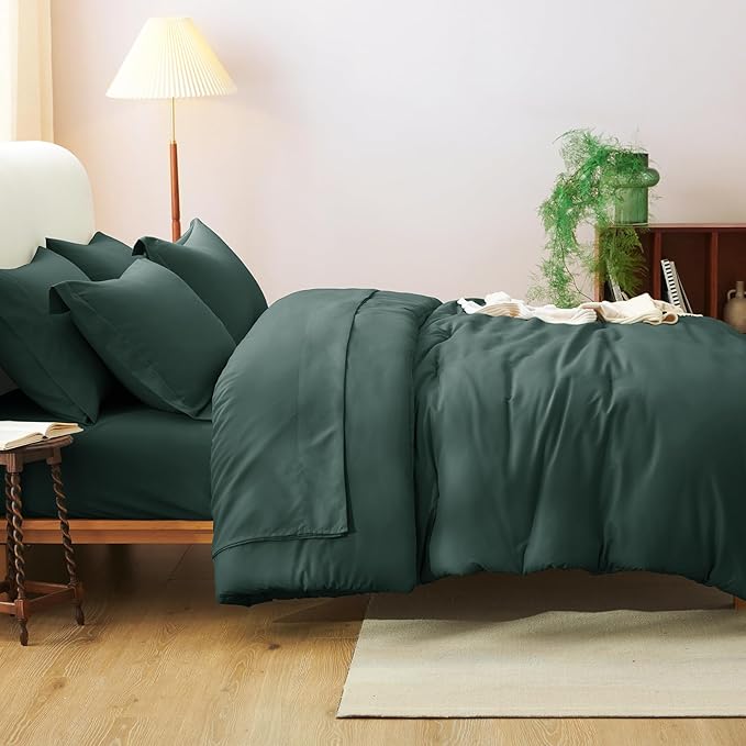 CozyLux Queen Comforter Set Forest Green, 7 Pieces Bed in a Bag Queen Comforter - Image 8