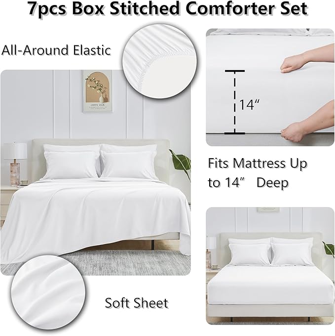 CozyLux Oversized Queen Comforter Sets White, 7 Pieces Bed in a Bag, 98x98 Box - Image 6